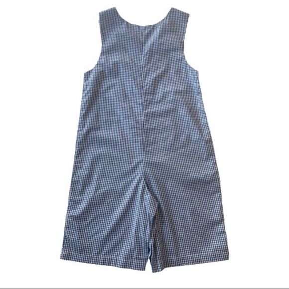 Lobster Embroidered in Red on Navy and White Checkered Overalls Longall 3T  - Picture 3 of 7